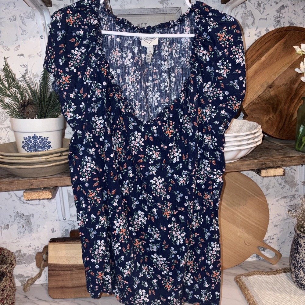 Women's XL Bohemian Floral Ruffle Cottagecore Shirt Size XL Cotton Rayon Blend